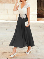 Bridesmaide Dress Colors, A-Line/Princess V-neck Tea-Length Chiffon Mother of the Bride Dresses With Lace Applique