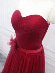 Prom Dresses Off The Shoulder, A-Line Sweetheart Neck Burgundy Long Prom Dress, Burgundy Bridesmaid Dress