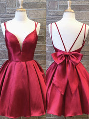 Prom Dresses2025, A Line V Neck Short Burgundy Prom Dresses, Short Burgundy Formal Homecoming Graduation Dresses