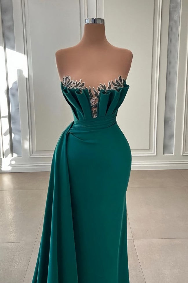 Red Prom Dress, Beautiful Dark Green Long Prom Dress Strapless Mermaid Evening Gowns