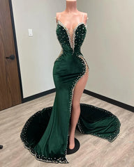 Party Dresses Formal, Black Girl Prom Dresses Long Mermaid Green Prom Gown With Train