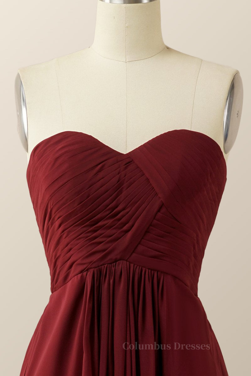 Prom Dresses For Adults, Burgundy Chiffon Sweetheart A-line Long Dress