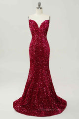 Bridesmaids Dress Styles, Burgundy Mermaid V Neckline Sequins Long Prom Dress