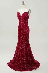 Bridesmaid Dresse Styles, Burgundy Mermaid V Neckline Sequins Long Prom Dress