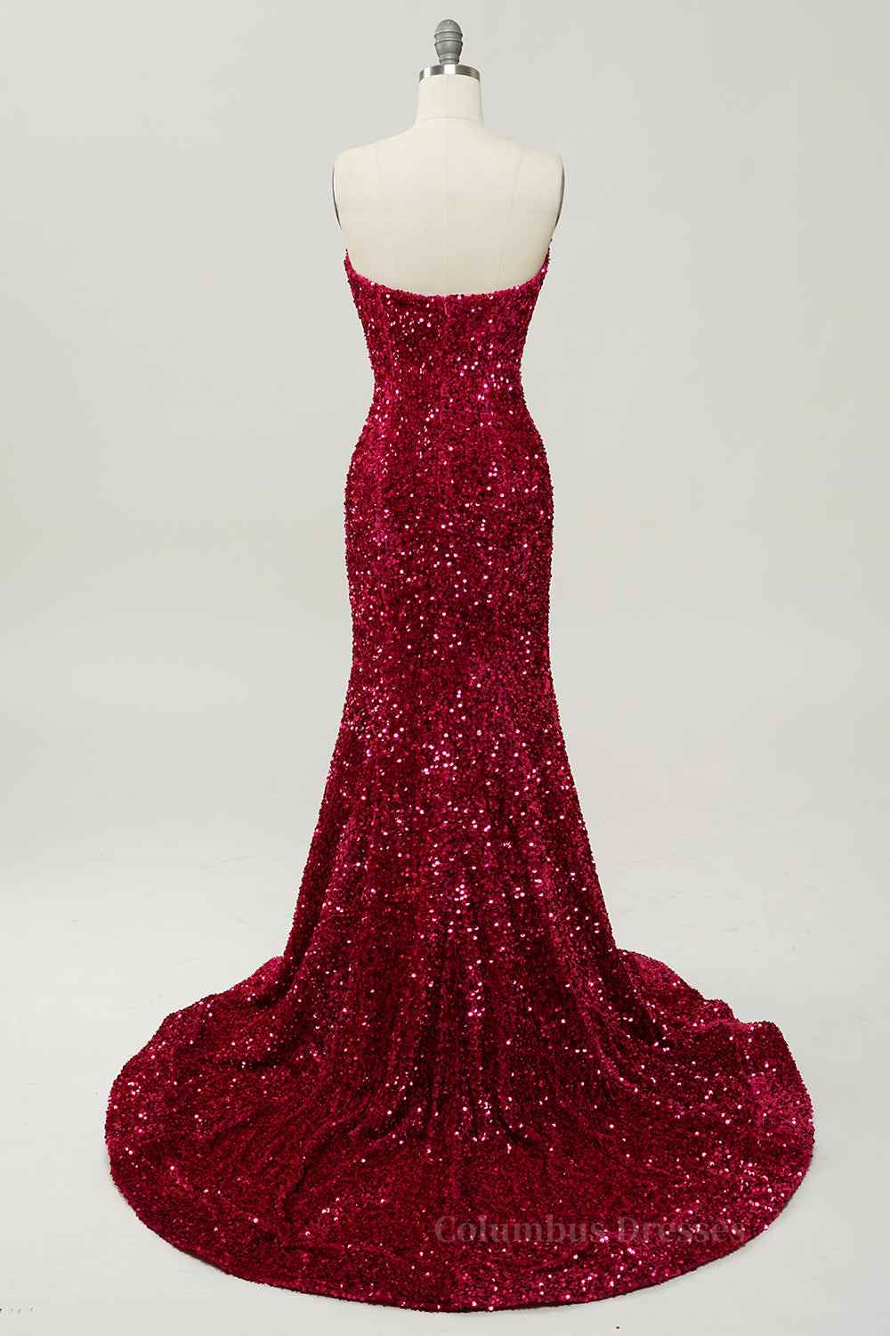 Bridesmaid Dress Stylee, Burgundy Mermaid V Neckline Sequins Long Prom Dress