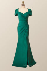 Graduation Outfit, Cap Sleeves Green Memaid Long Formal Dress