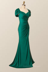 Little Black Dress, Cap Sleeves Green Memaid Long Formal Dress