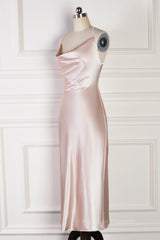 Prom Dress Ideas Black Girl, Champagne Mermaid Spaghetti Straps Satin Backless Long Bridesmaid Dress