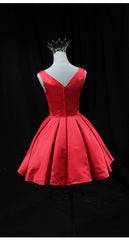 Wedding Dress Guest, Cute Red Satin Short Party Dress Prom Dress, Red Round Neckline Homecoming Dress