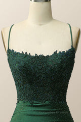 Formals Dresses Short, Dark Green Mermaid Appliques Long Formal Dress