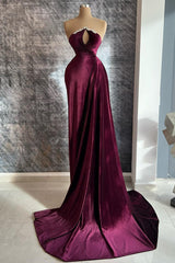 Bridesmaids Dresses Summer Wedding, Designer Burgundy Velvet Long Sleeves Prom Dress With Train,Gala Dresses Elegant