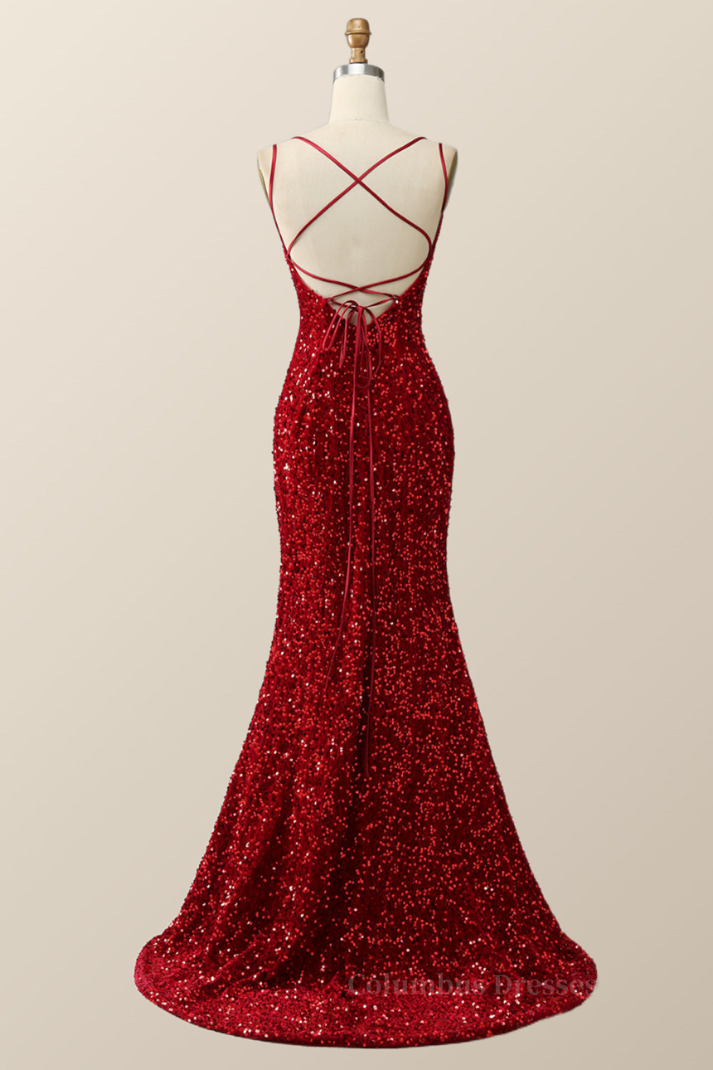 Prom Dresses 2058 Red, Double Straps Red Sequin Mermaid Long Prom Dress