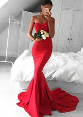 Prom Dress Uk, Elastic Satin Prom Dress Trumpet/Mermaid Sweetheart Court Train With Pleated