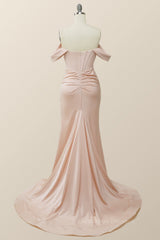 Summer Dress, Elegant Pink Off the Shoulder Mermaid Long Formal Gown