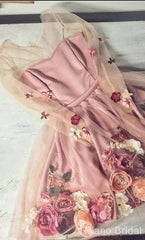 Prom Dresses Uk, Chic A Line V Neck Hand Made Flower Homecoming Dresses, Unique Short Prom Dress, Long Sleeve Homecoming Dresses