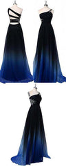 Prom Dress Off Shoulder, Ombre A Line One Shoulder Beading Chiffon Prom Dress, Gradient Formal Dress