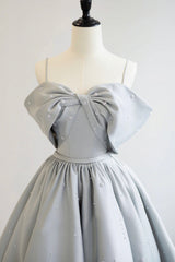 Prom Inspo, Gray Satin Long Prom Dress, A-Line Spaghetti Straps Evening Graduation Dress