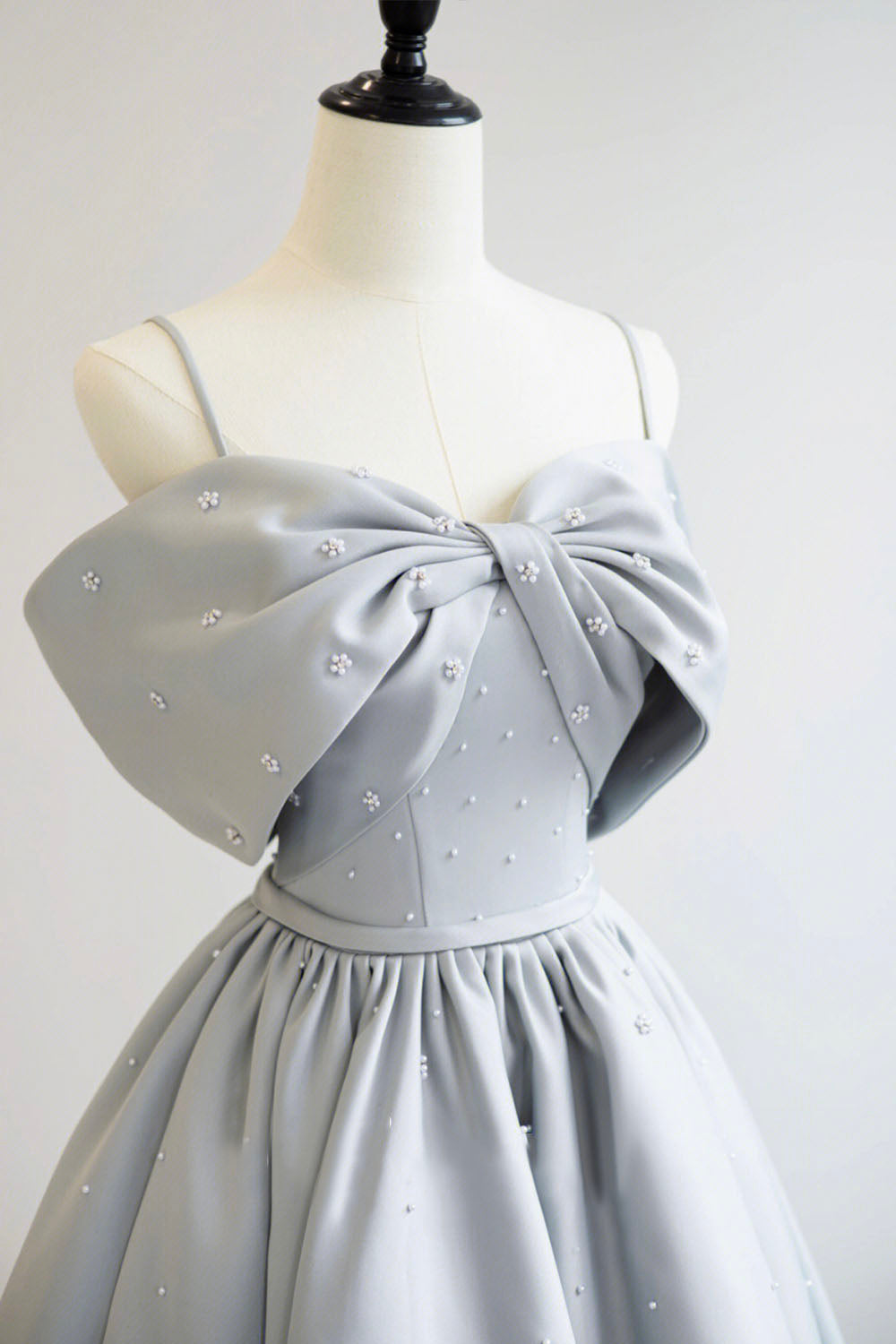 Debutant Dress, Gray Satin Long Prom Dress, A-Line Spaghetti Straps Evening Graduation Dress