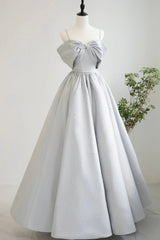 Cocktail Dress Prom, Gray Satin Long Prom Dress, A-Line Spaghetti Straps Evening Graduation Dress