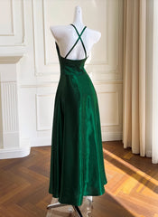 Prom Dresses Long Mermaide, Green A-line Soft Satin Cross Back Evening Dress, Green Prom Dress Party Dress