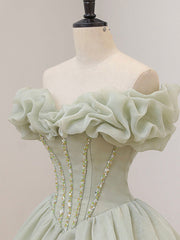 Prom Dress Fitted, Green Long Prom Dress, Green Tulle Formal Sweet 16 Dress with Beading