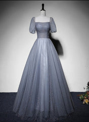 Evening Dress Ideas, Grey Beaded Tulle Long Formal Dress Party Dress, Grey Evening Gown Formal Dress