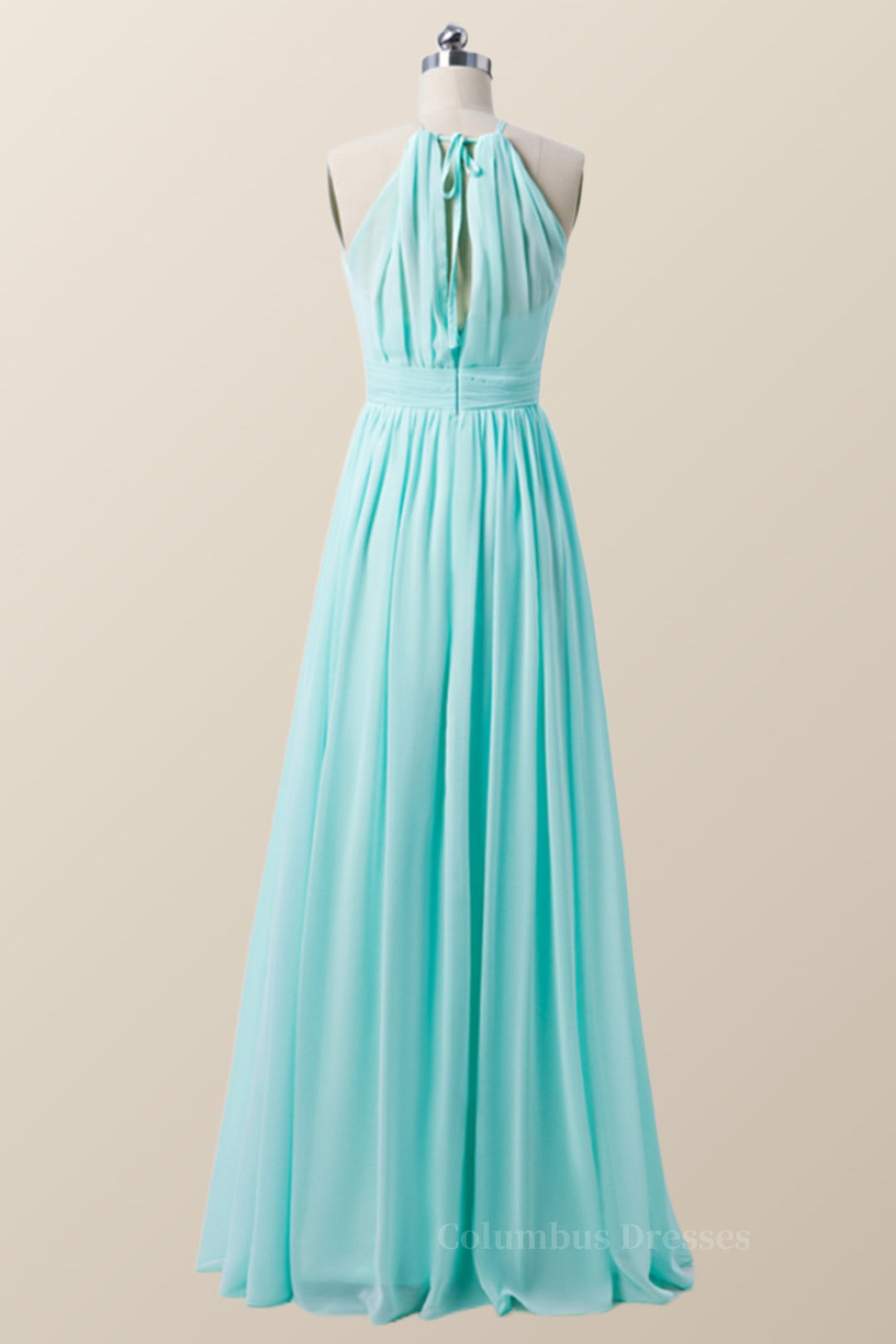 Bridesmaids Dress Websites, Halter Blue Chiffon Long Bridesmaid Dress