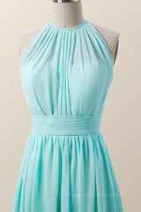 Bridesmaid Dresses Website, Halter Blue Chiffon Long Bridesmaid Dress