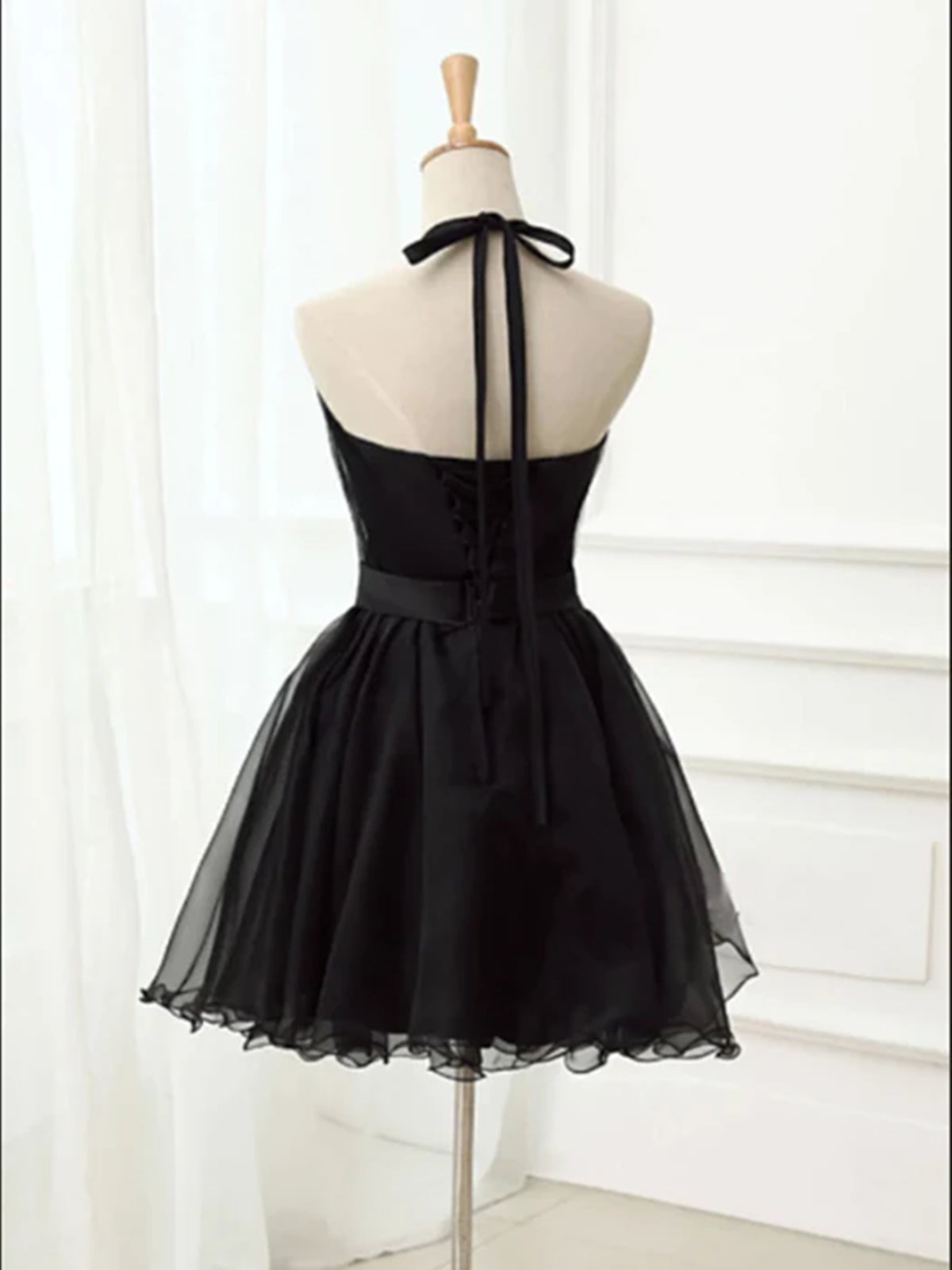 Party Dresses Long Dress, Halter Neck Short Black Prom Dresses, Short Black Graduation Homecoming Dresses, Little Black Dresses