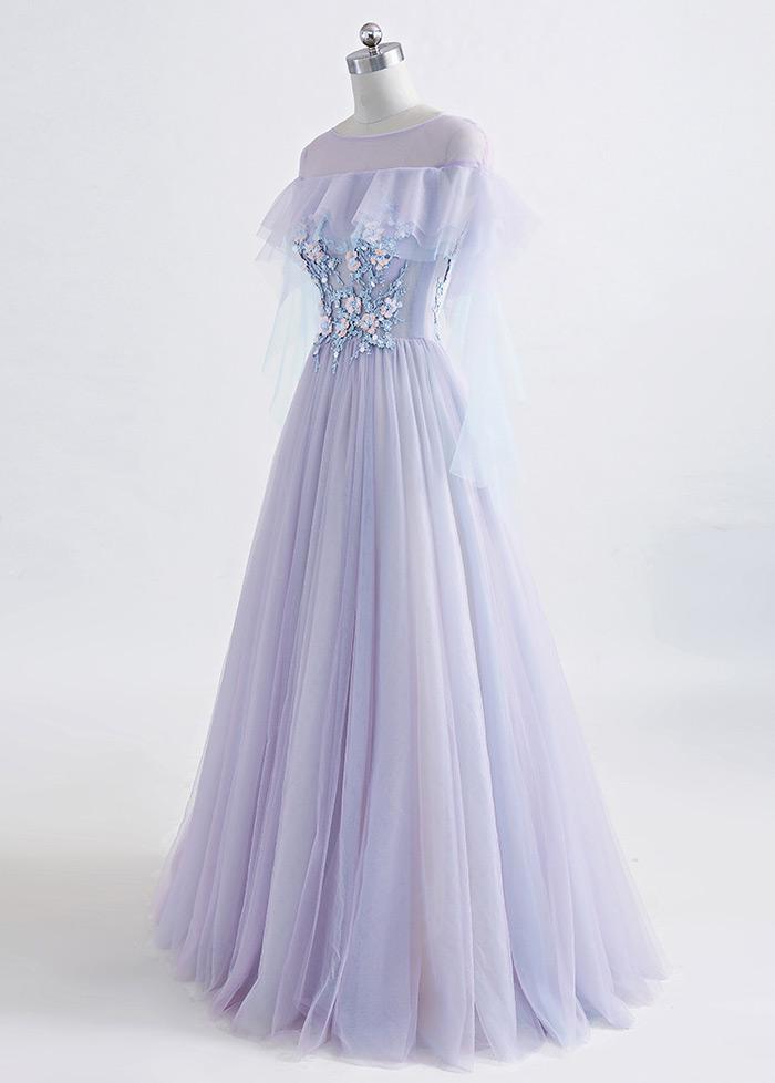 Bridesmaid Dresses Trends, Lavender Off Shoulder Flower Lace Long Party Dress, A-line Purple Prom Dress Formal Dress