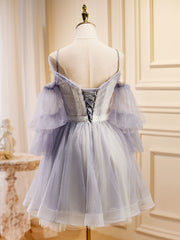 Prom Dress Uk, Light Purple A-Line Tulle Lace Short Prom Dresses, Light Purple Homecoming Dresses