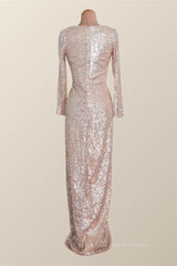 Party Dress Australian, Long Sleeves Champagne Sequin Wrap Midi Dress