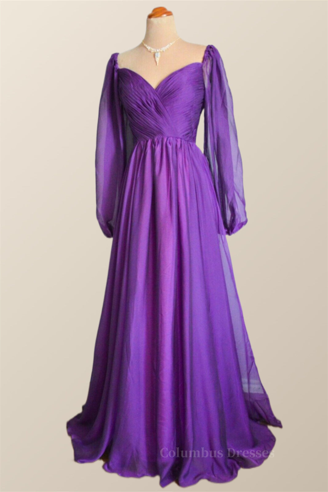 Party Dress Code Man, Long Sleeves Purple A-line Long Formal Dress