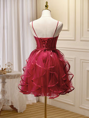 Prom Dresses Champagne, Mini/Short Burgundy Prom Dress,  Puffy Cute Burgundy Homecoming Dress