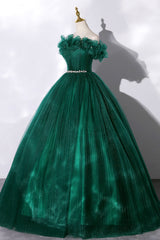 Formal Attire, Off the Shoulder Tulle Long Prom Dress, Green A-Line Evening Graduation Dress