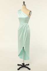 Prom Dresses 2057 Black, One Shoulder Mint Green Wrap Bridesmaid Dress