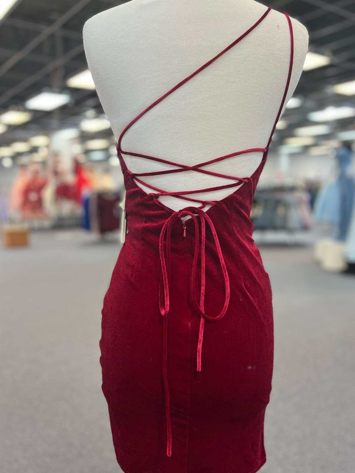 Prom Dress For Kids, One Shoulder Short Burgundy Prom Dresses, Wine Red Short Formal Homecoming Dresses