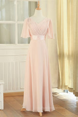 Prom Dress Bodycon, Peach Chiffon Long Mismatched Bridesmaid Dresses