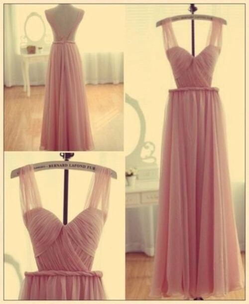 Wedding Dresses Satin, Pink Bridesmaid Gown Backless Chiffon Simple Bridesmaid Dress, Cheap Straps Prom Dress