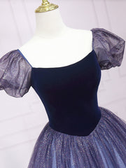 Wedding Guest Dress, Purple Tulle Long Prom Dresses, Shiny Purple Tulle Formal Gown Sweet 16 Dress