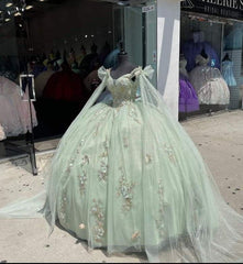 Prom Dress Graduacion, Sage Green Tulle Quinceanera Dress,Pretty Ball Gown Sweet 16 Dresses