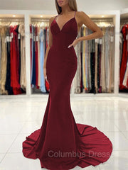 Party Dress Pinterest, Sheath/Column V-neck Sweep Train Stretch Crepe Prom Dresses