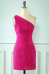 Bridesmaids Dress Beach, Sheath One Shoulder Straps Back Sequins Mini Homecoming Dress