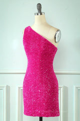 Bridesmaid Dress Beach, Sheath One Shoulder Straps Back Sequins Mini Homecoming Dress