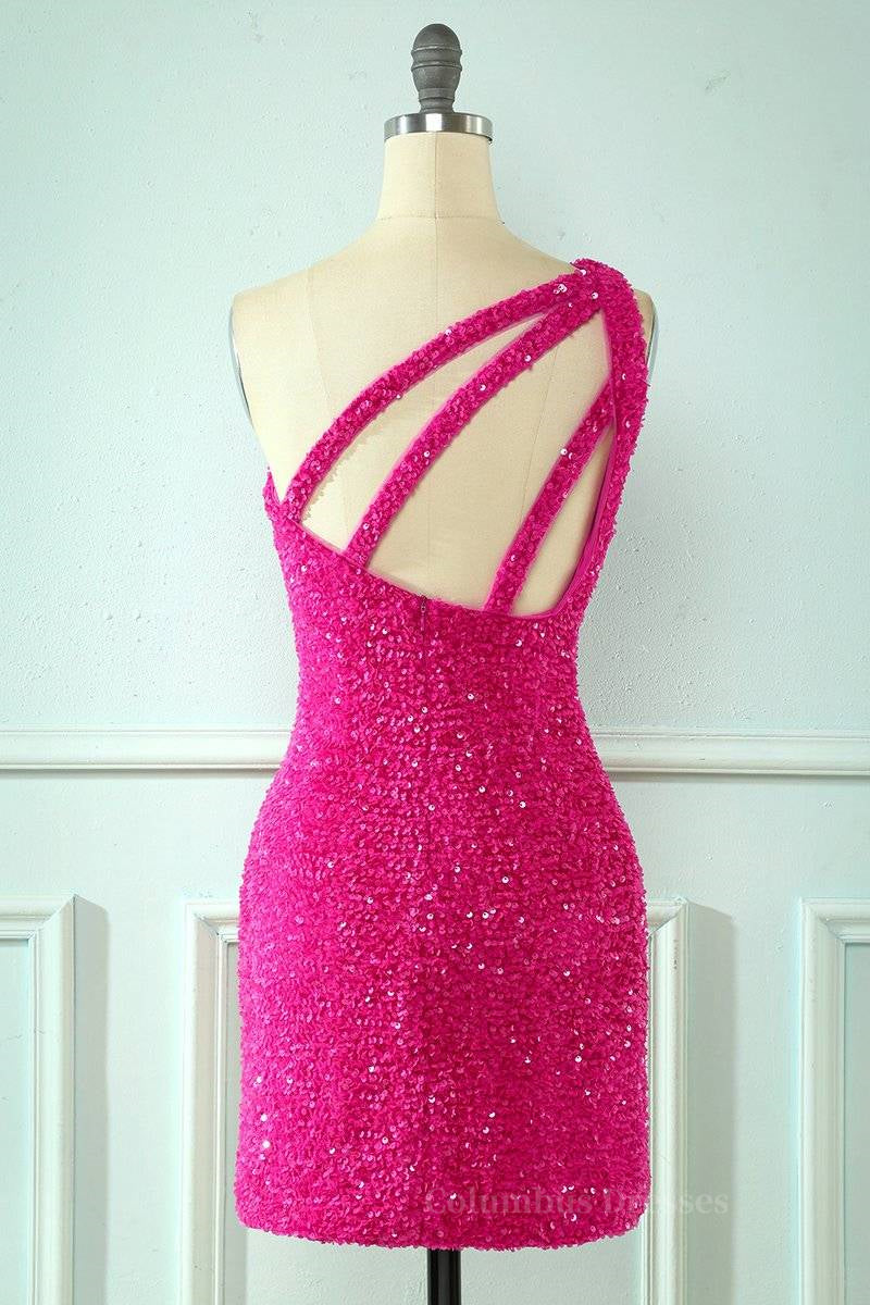 Bridesmaids Dresses Beach, Sheath One Shoulder Straps Back Sequins Mini Homecoming Dress