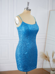 Prom Dress Pattern, Sheath Spaghetti Straps Sequin Short/Mini Dress