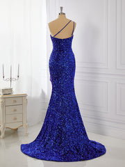 Formal Dress Long Elegant, Sheath Velvet Sequins One-Shoulder Sweep Train Dress