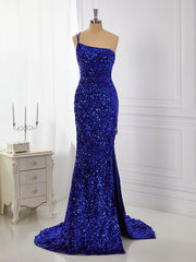 Formal Dresses Long Elegant, Sheath Velvet Sequins One-Shoulder Sweep Train Dress