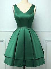 Party Dressed Short, Short V Neck Dark Green Prom Dresses, Short V Neck Dark Green Formal Homecoming Dresses