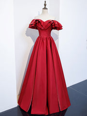 Bridesmaids Dresses Online, Simple A line Satin Long Prom Dress, Burgundy Bridesmaid Dresses